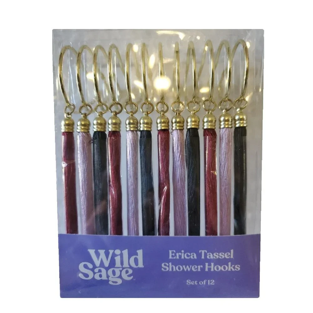 3 Sets Wild Sage ERIKA Tassels Goldtone Shower Curtain Hooks - 12 hooks per set